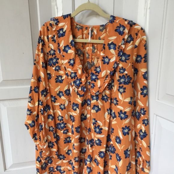 Free People Orange Floral Blouse ~Oversized - Picture 9 of 16